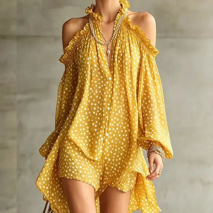 Juliette™ | Polka Dot Halter Cold-Shoulder Mini Dress