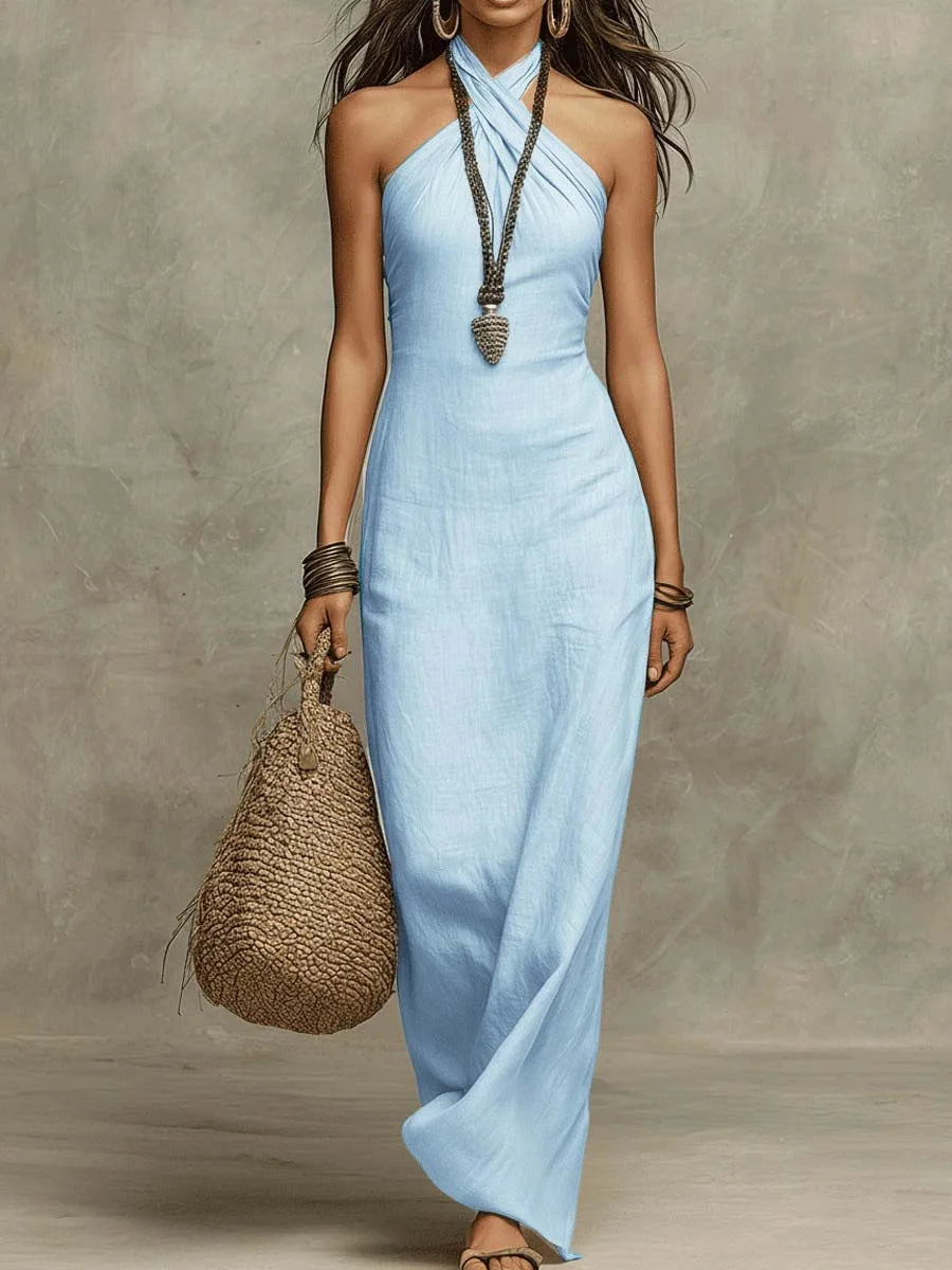 Loraine™ | Embroidered Halter V-Neck Gown
