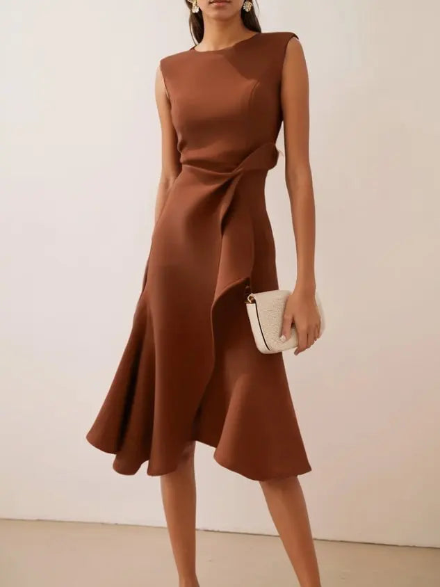 Théodora™ | Knotted Ruffle A-Line Midi Dress