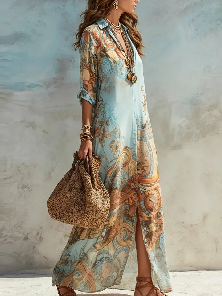 Aurora™ | Vacation Floral Print Shirt Maxi Dress