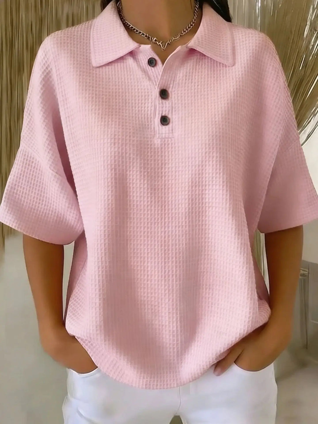 Joséphine™ | Comfortable Waffle Polo Blouse