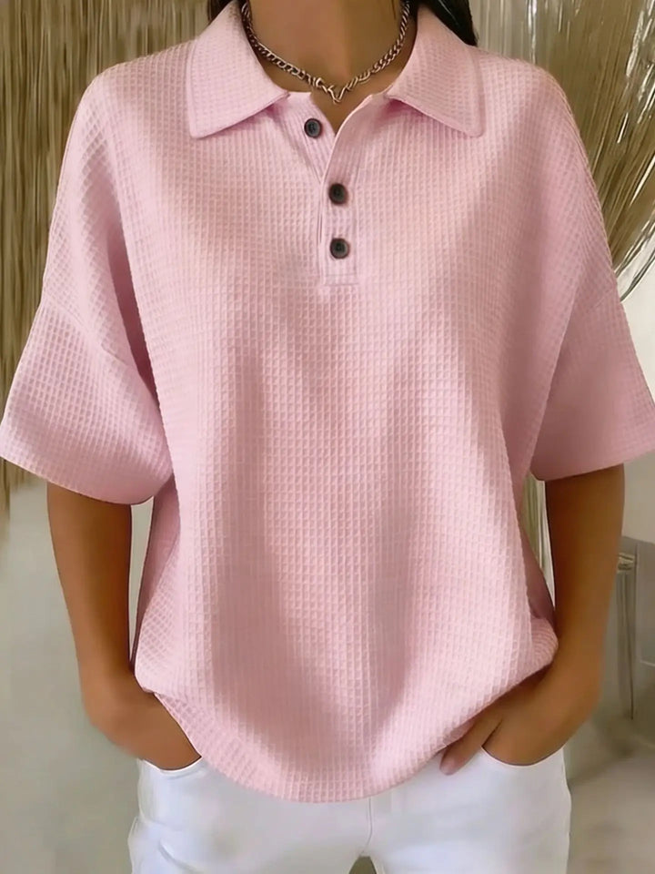 Joséphine™ | Comfortable Waffle Polo Blouse