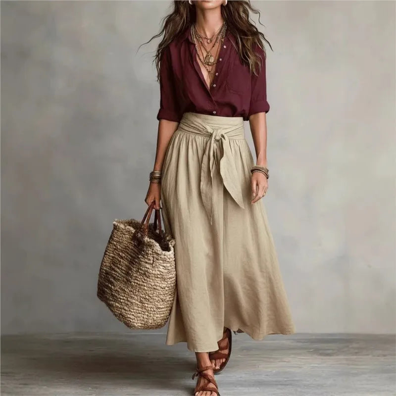 River™ | Two-Piece Set Black Top &amp; Olive Green Midi Skirt