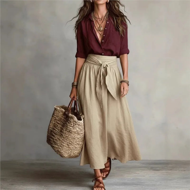 River™ | Two-Piece Set Black Top &amp; Olive Green Midi Skirt