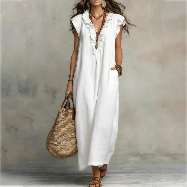 Blanche™ | Flutter-Sleeve Linen Dress