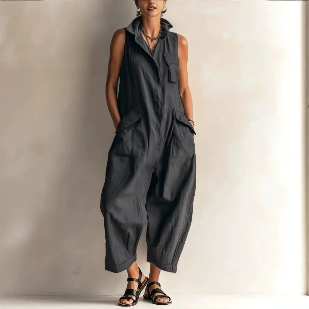 Madeleine™ | Sleeveless Lapel Wide-Leg Jumpsuit