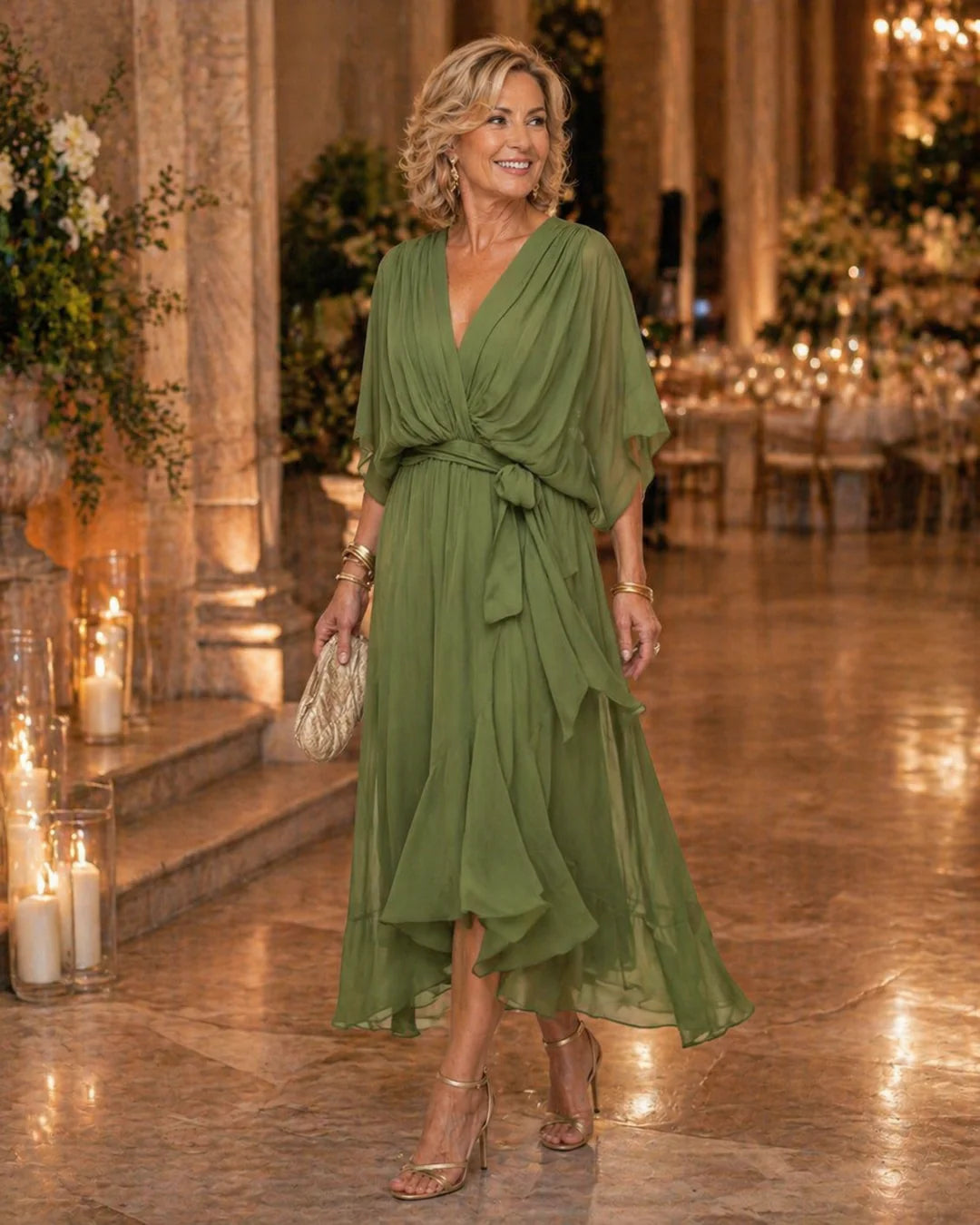 Joséphine™ | Crossover V-Neck Batwing Sleeve Midi Dress