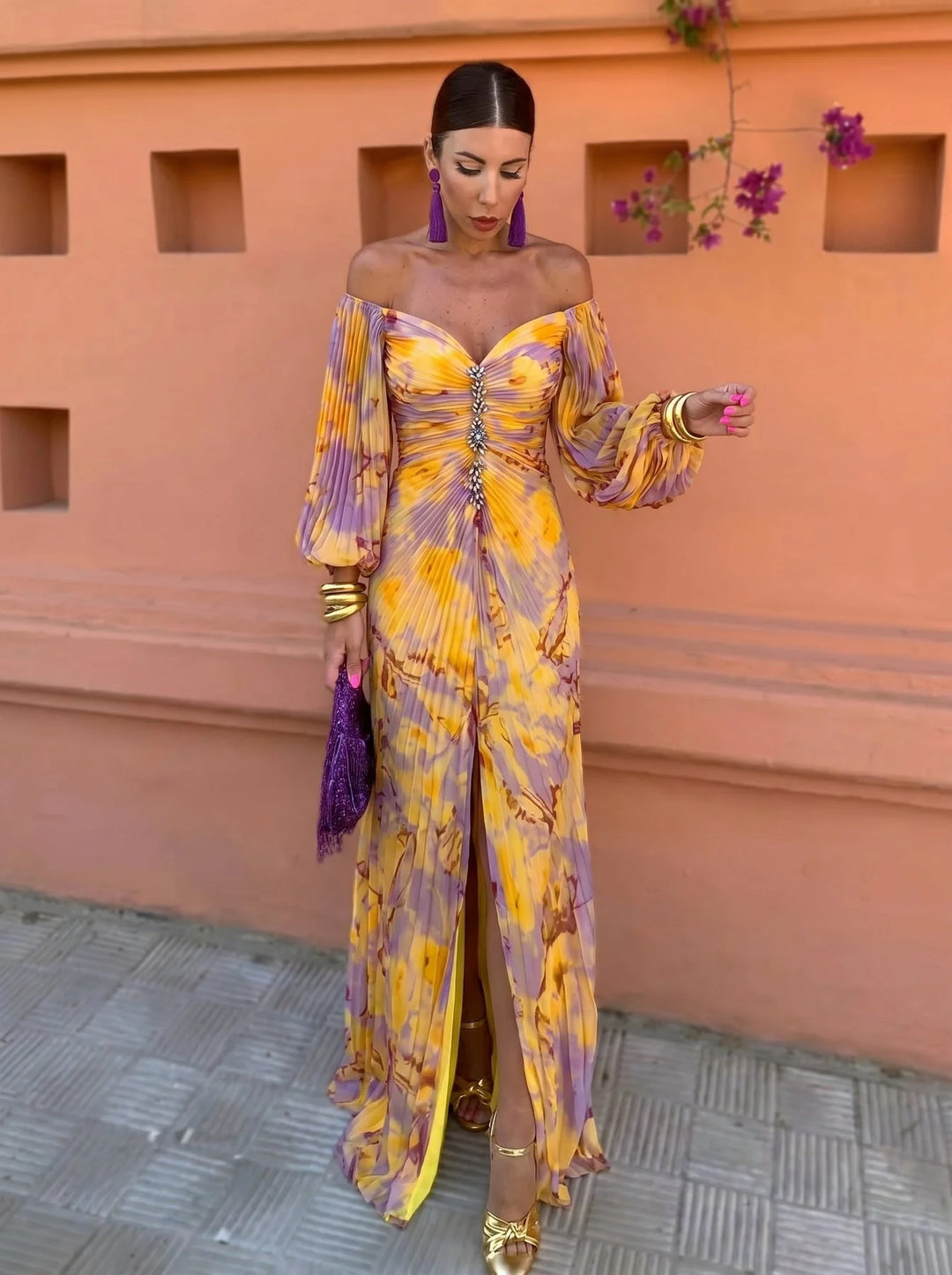 Josette™ | Off-Shoulder Lantern-Sleeve Maxi Dress