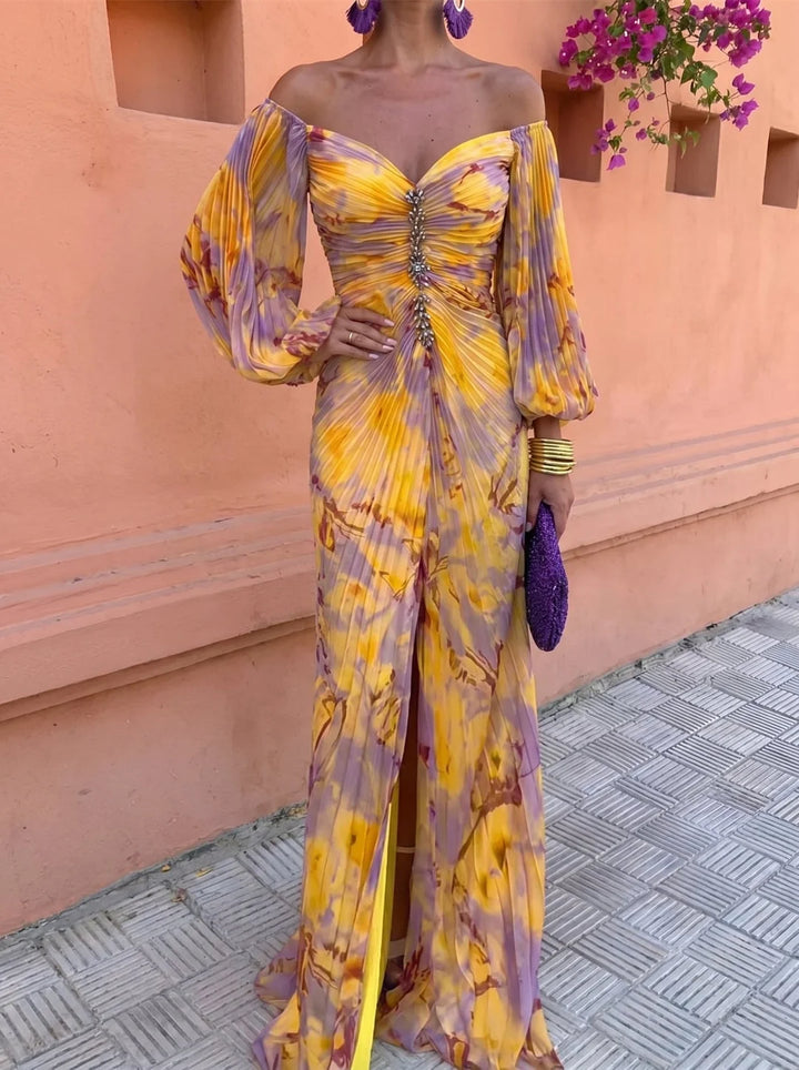 Josette™ | Off-Shoulder Lantern-Sleeve Maxi Dress