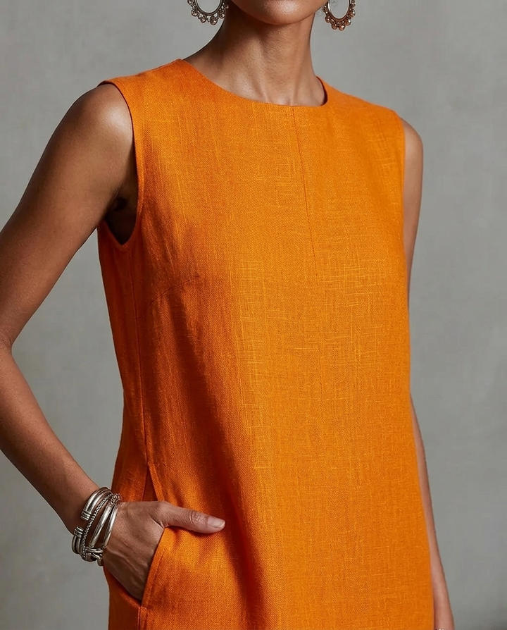 Odette™ | Sleeveless Linen Straight Maxi Dress