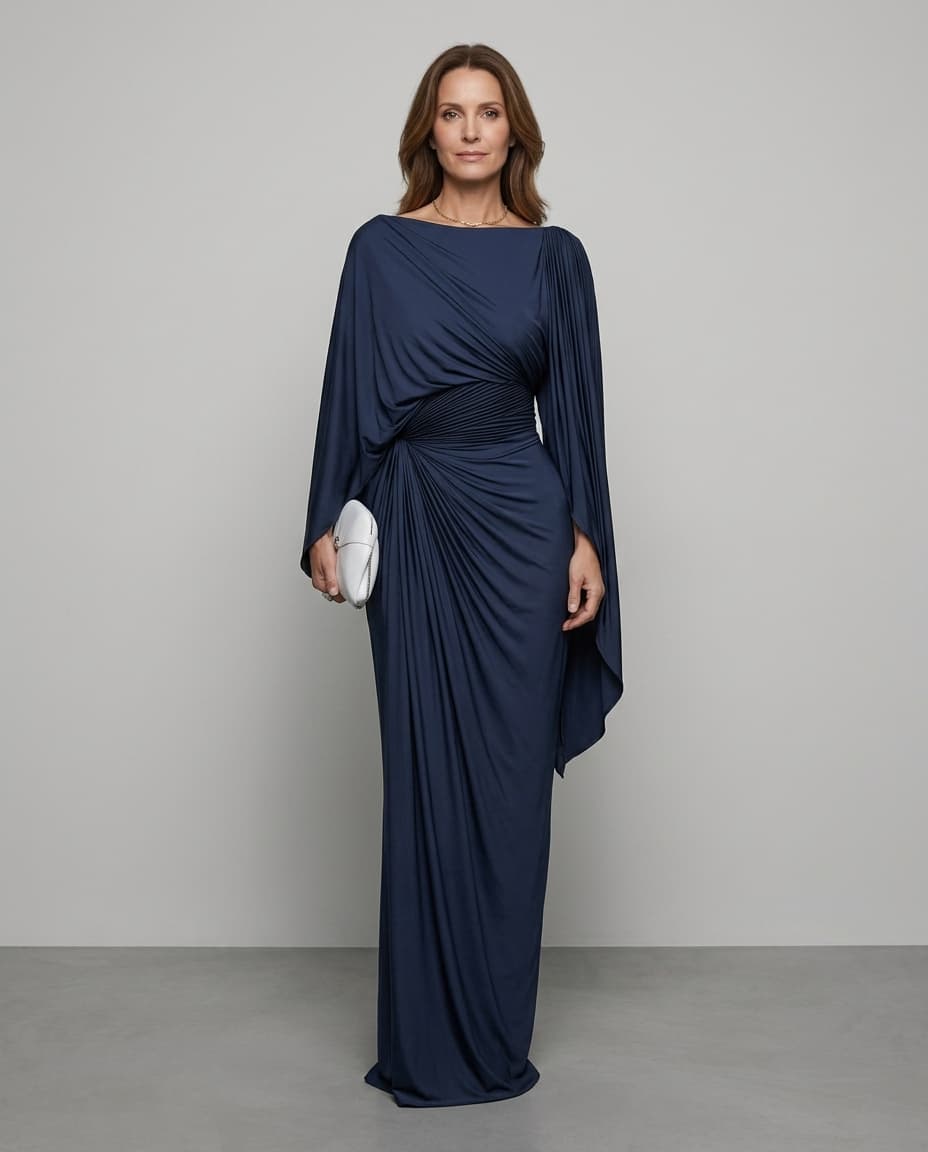 Simone™ | Draped Slash-Neck Evening Maxi Dress