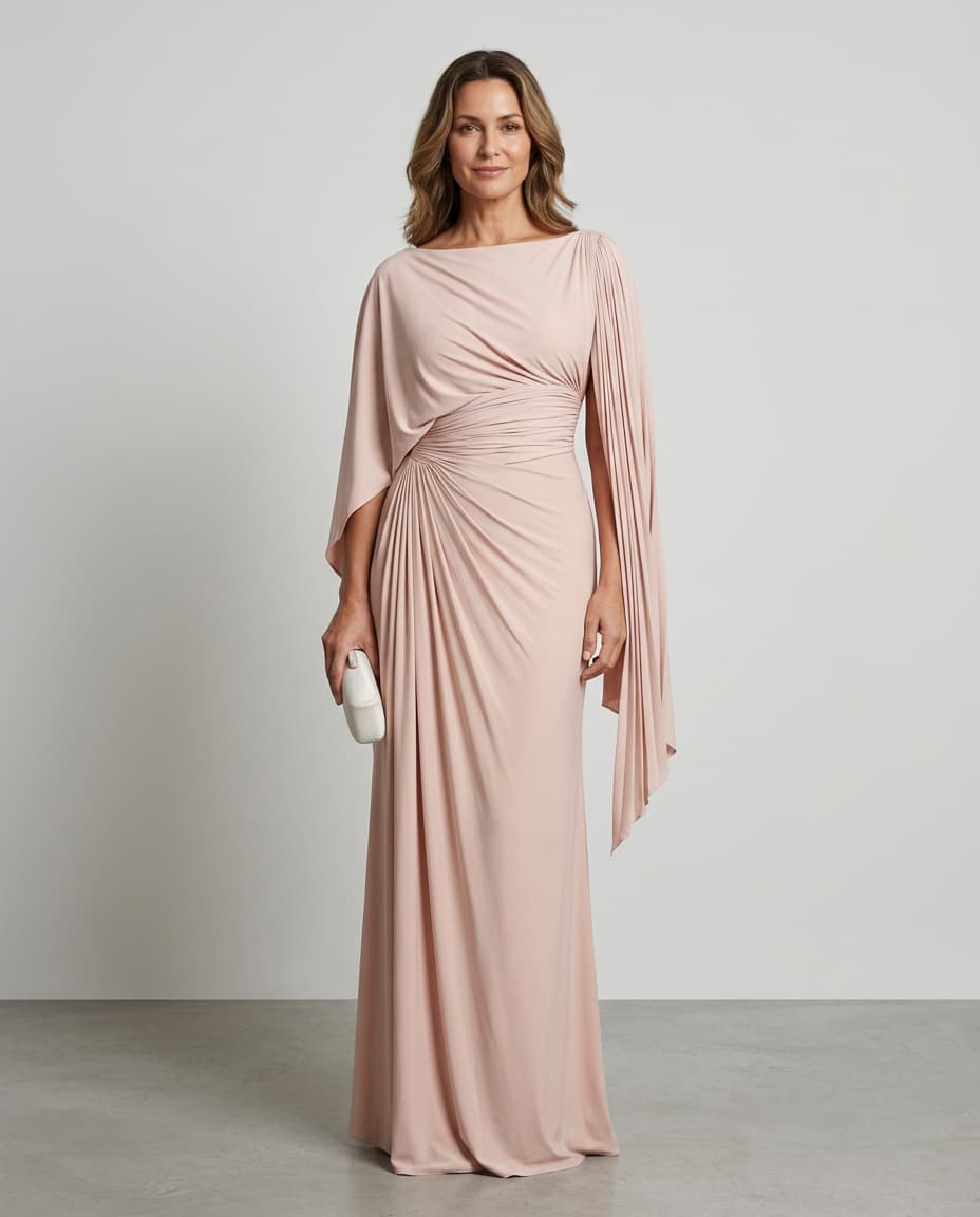 Simone™ | Draped Slash-Neck Evening Maxi Dress
