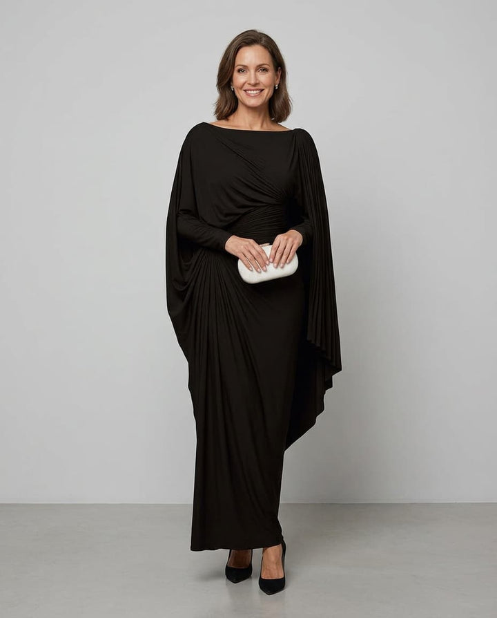 Simone™ | Draped Slash-Neck Evening Maxi Dress