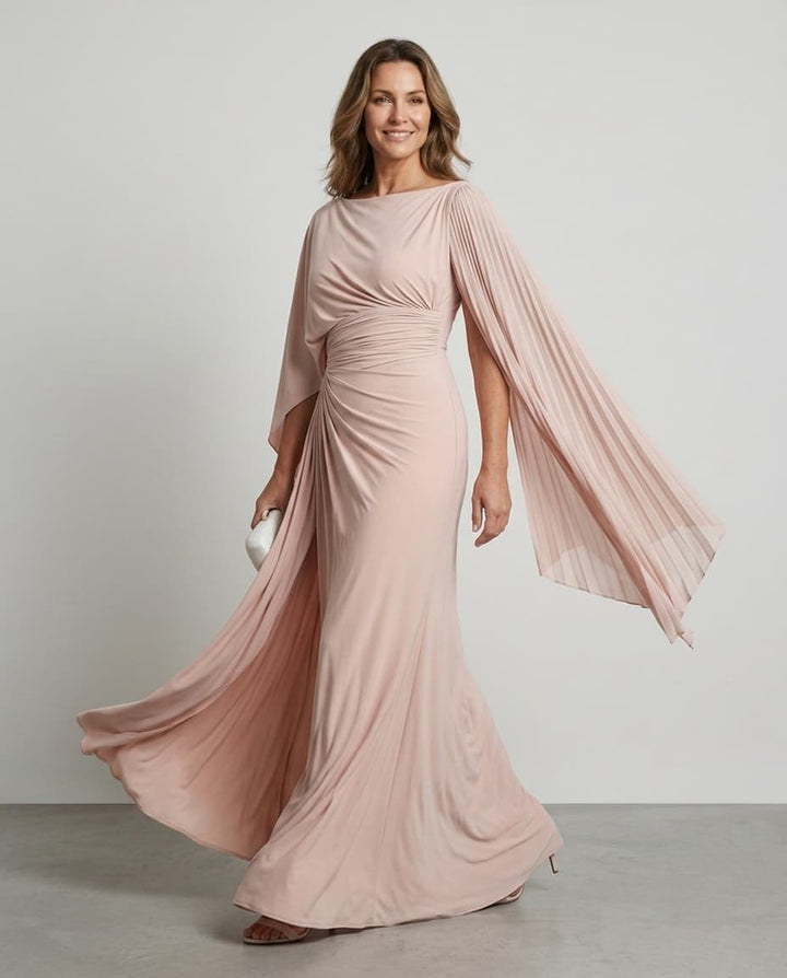 Simone™ | Draped Slash-Neck Evening Maxi Dress