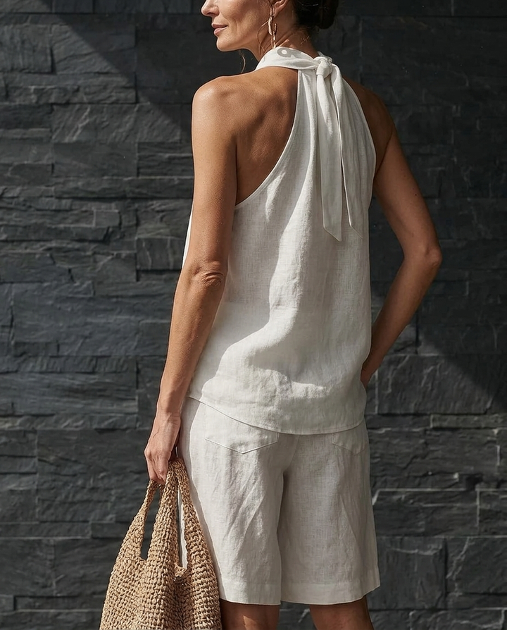 Geneviève™ | Halter-Neck Top &amp; Shorts Two-Piece Set