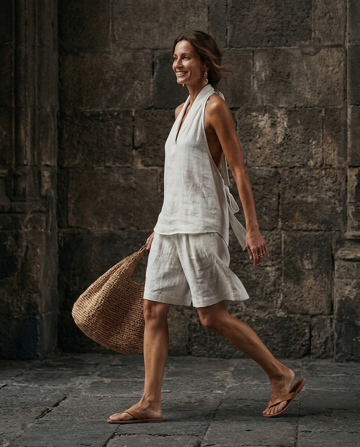 Geneviève™ | Halter-Neck Top &amp; Shorts Two-Piece Set
