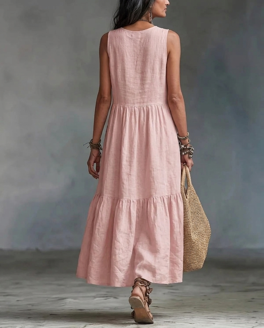 Odalys™ | Round-Neck Patchwork Midi Dress