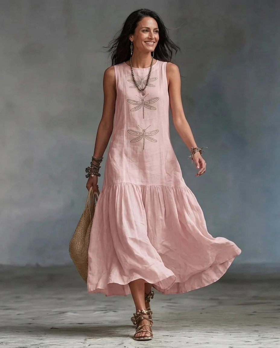 Odalys™ | Round-Neck Patchwork Midi Dress