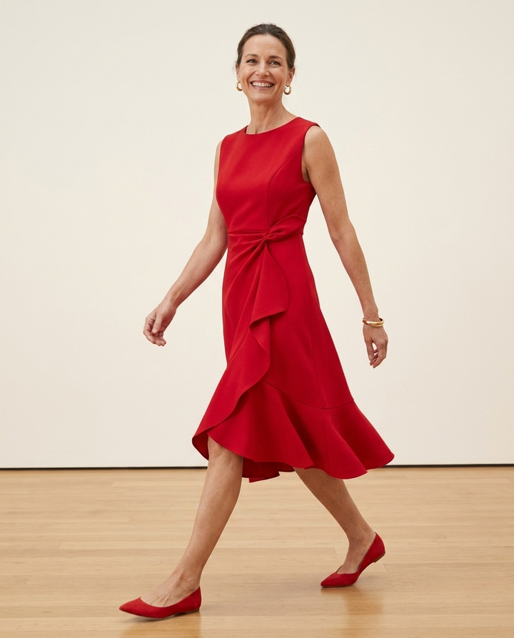 Théodora™ | Knotted Ruffle A-Line Midi Dress