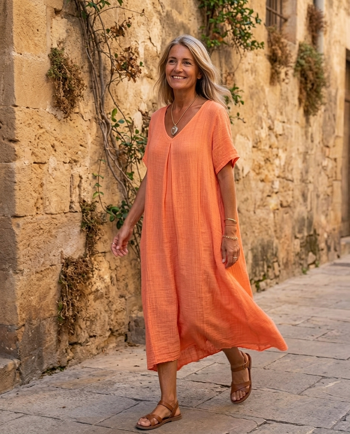 Aurélie™ | Loose-Fit V-Neck Midi Dress