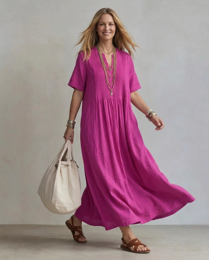 Solange™ | Pintuck V-Neck Maxi Dress