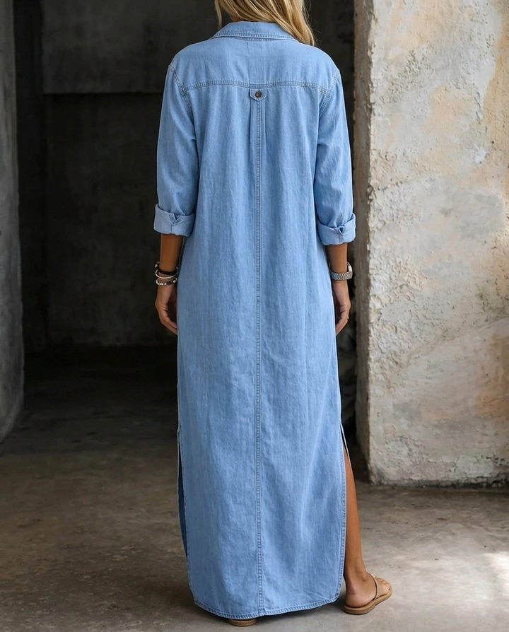 Ondine™ | Button-Front Denim Maxi Dress