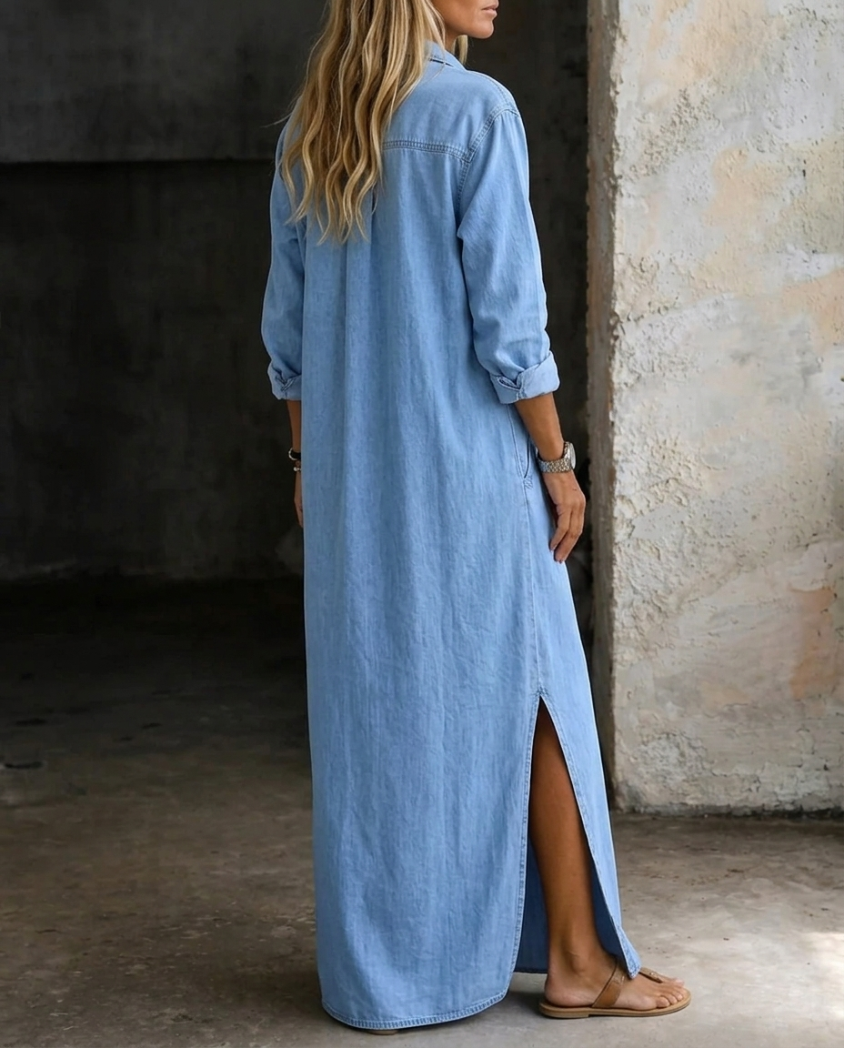 Ondine™ | Button-Front Denim Maxi Dress