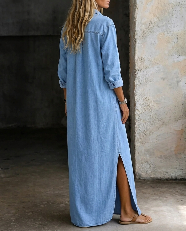 Ondine™ | Button-Front Denim Maxi Dress