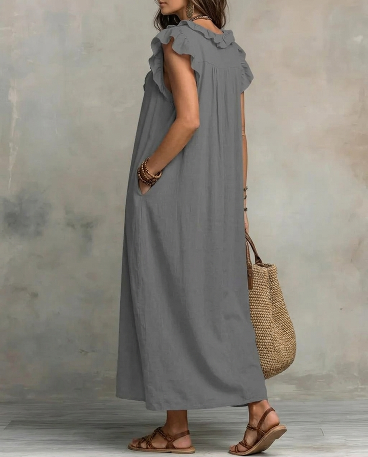 Blanche™ | Flutter-Sleeve Linen Dress