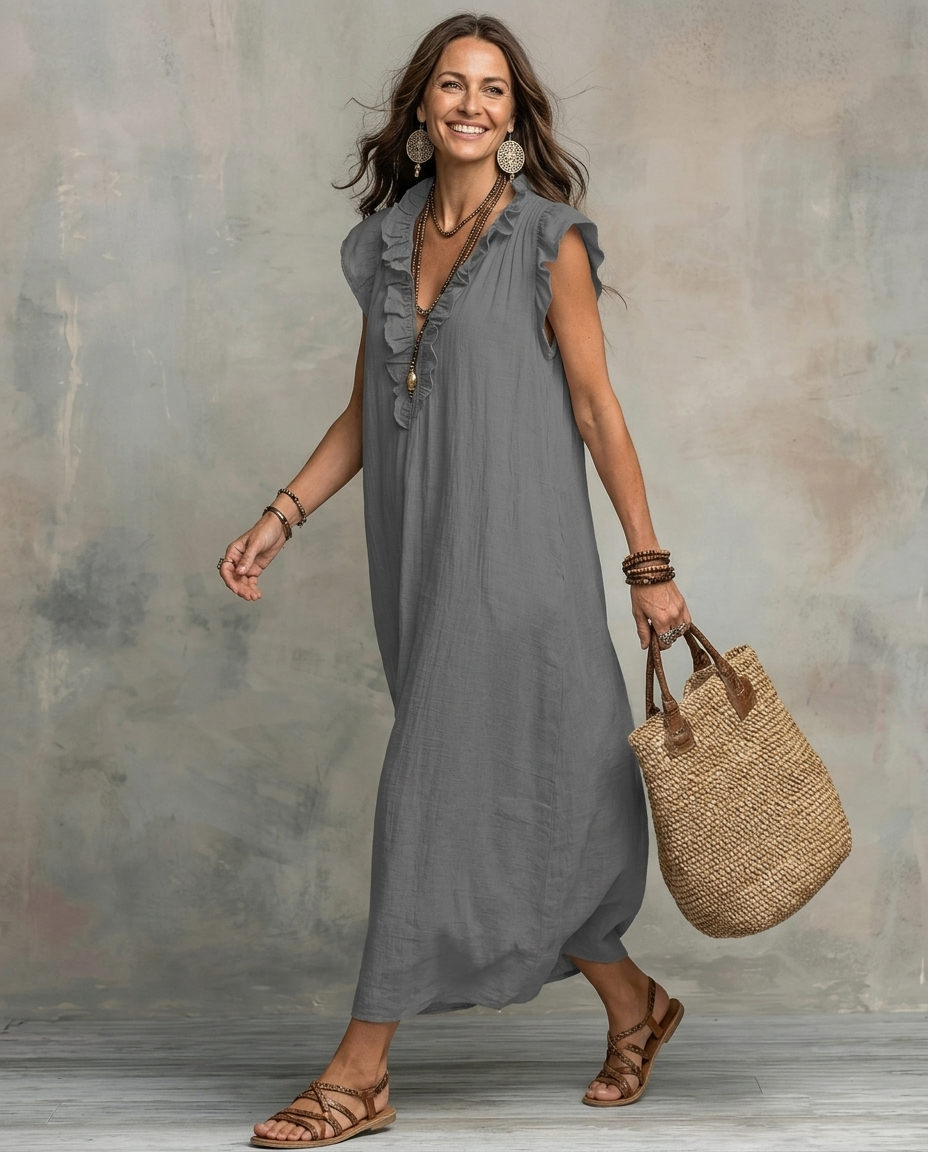Blanche™ | Flutter-Sleeve Linen Dress