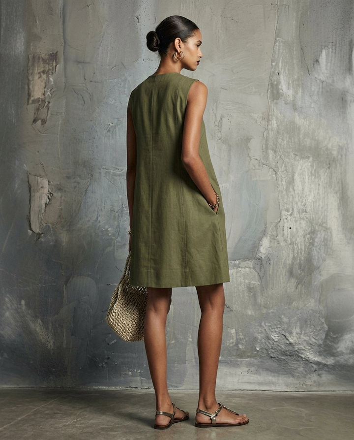 Amandine™ | Asymmetric Button Sleeveless Dress