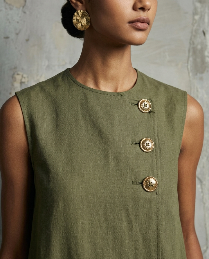 Amandine™ | Asymmetric Button Sleeveless Dress