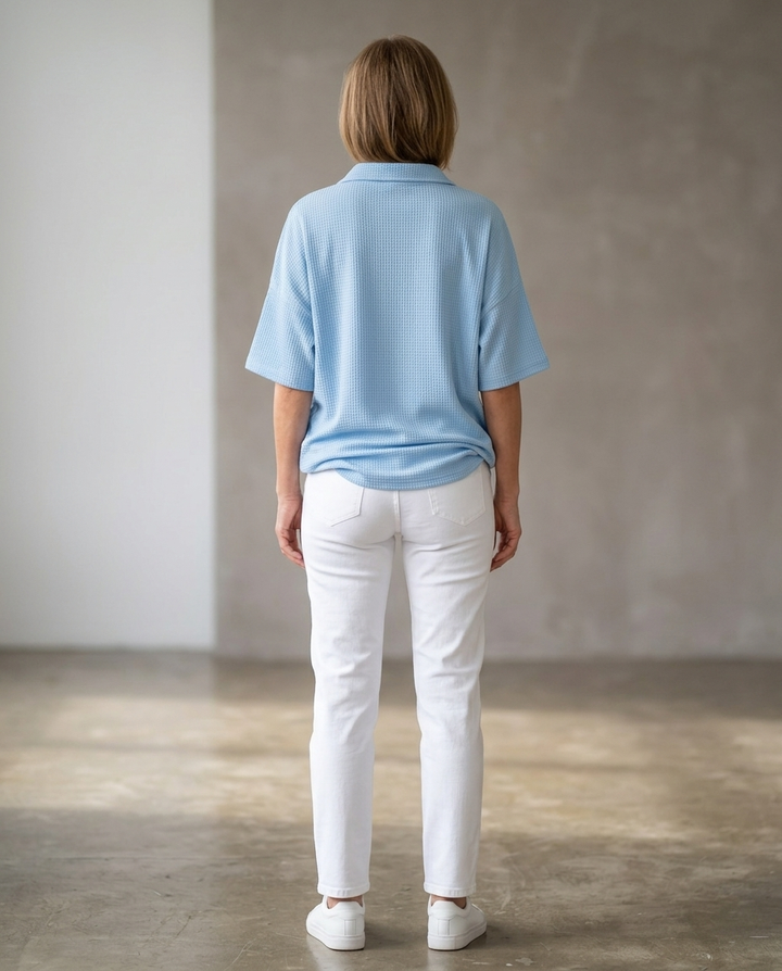 Joséphine™ | Comfortable Waffle Polo Blouse