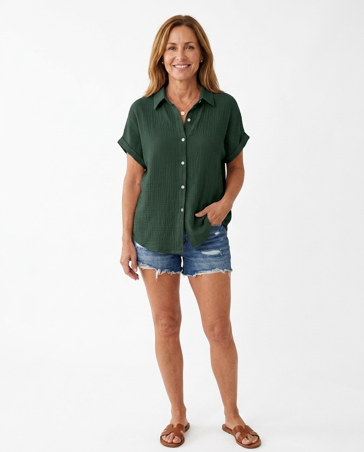 Fleurine™ | Short Sleeve Button-Up Shirt