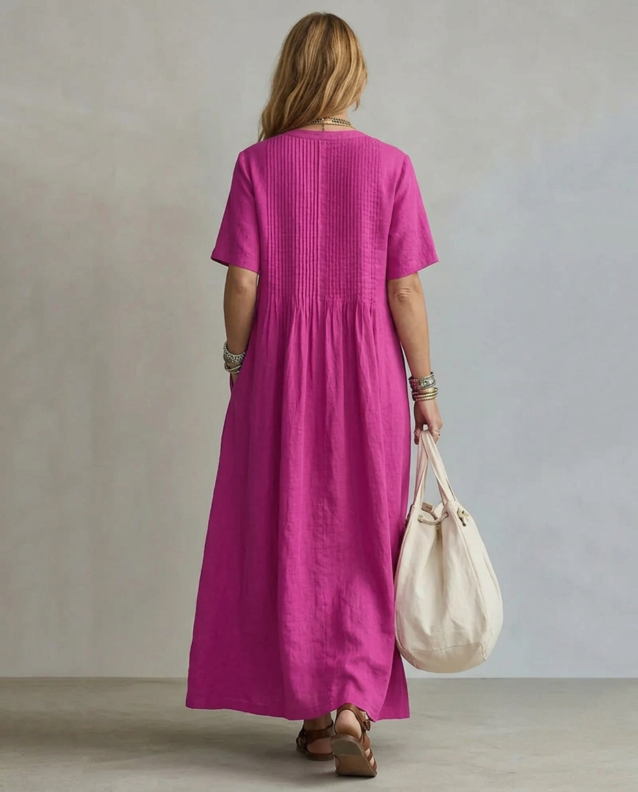 Noémie hot pink pintuck maxi dress back view