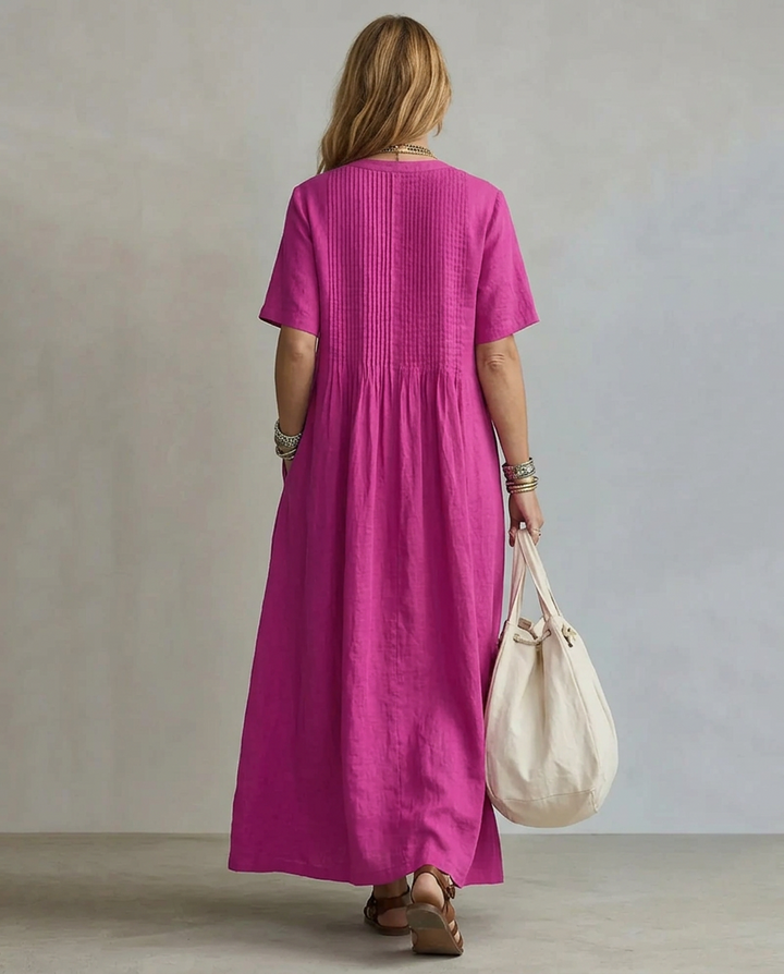 Noémie hot pink pintuck maxi dress back view
