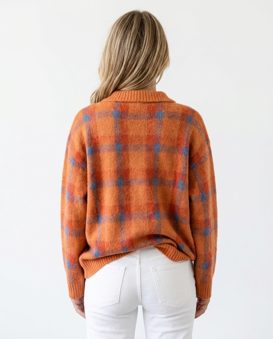 Salomé orange plaid knit cardigan back view
