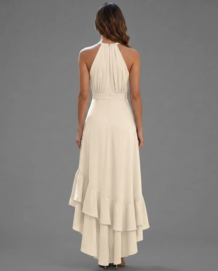 Rosalind white halter ruffle dress back view